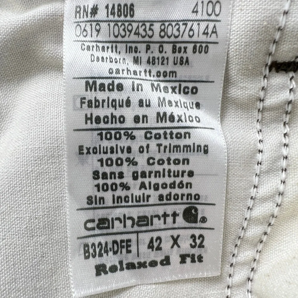 Carhartt B324 DFE Work Pants 42x32 Relaxed‎ Fit Utility Tool Pocket Olive Green